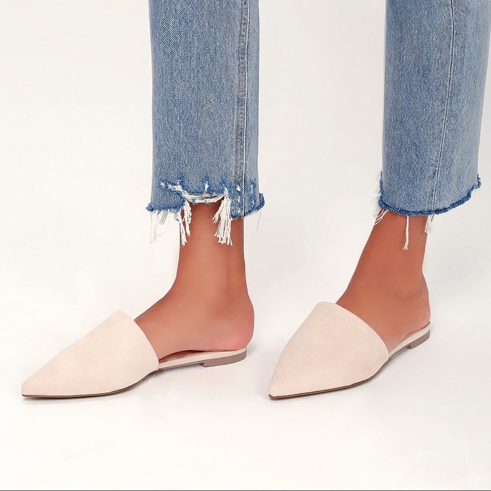 Lorena Nude Suede Pointed Toe Slides NWOT